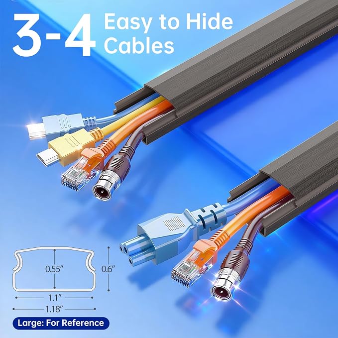 Delamu Cord Hider, Large Cord Covers for 3-4 Wires on Wall, 85in Cable Hider, Easy Set up Wire Hiders Wire Covers for Cords on Wall, TV Cable Cover Raceway for Home & Office, W1.18 H0.67in, Darkwood - Image 2