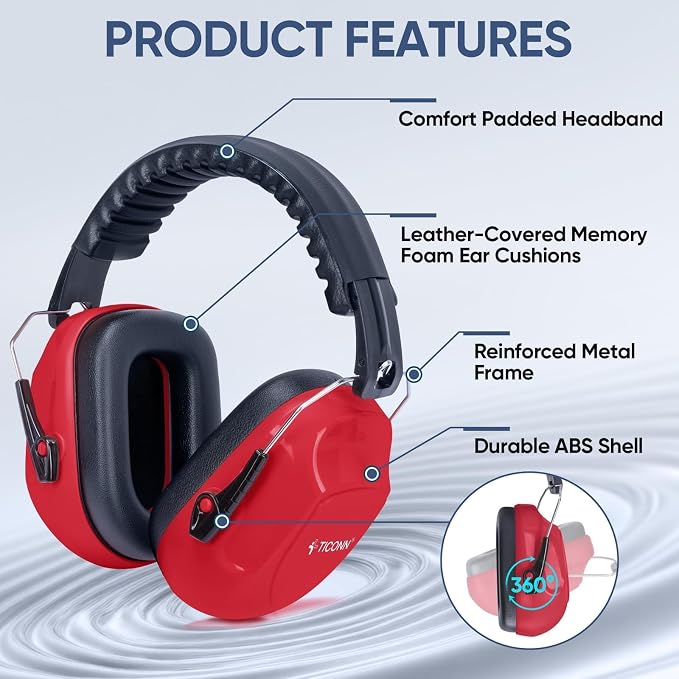 TICONN Noise Cancelling Ear Muffs for Adults, SNR 33dB Hearing Protection, Adjustable Safety Earmuffs for Construction - Image 4