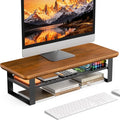 Monitor Stand Riser, 24 Inch Computer Monitor Stand for Desk, 2-Tier Wood Desk Shelf Organizer with Storage, Desktop Stand for Laptop/Screen/PC/Printer, Ergonomic Home Office Monitor Stand by NestNeatHome