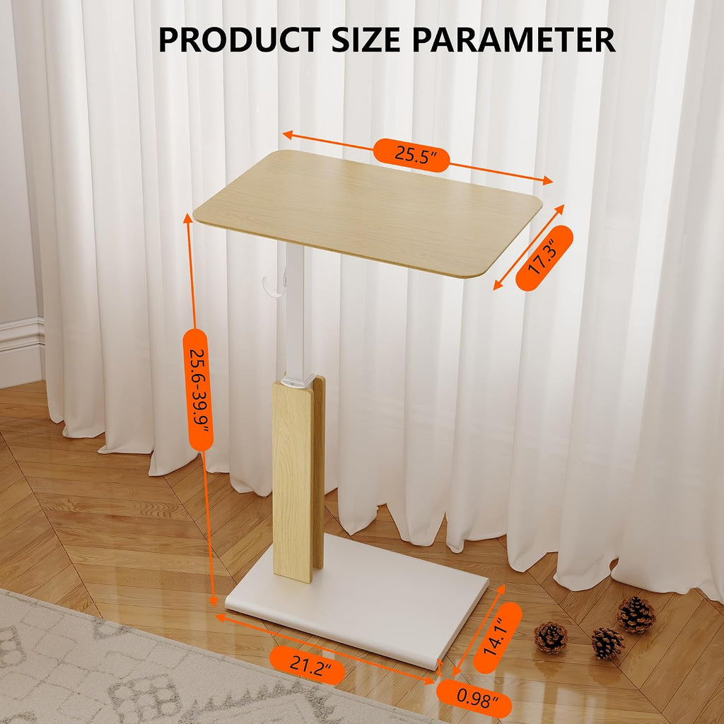 ETHU Overbed Table with Wheels, Height 26.4-39.8", 44lb Cap, Maple - Image 4