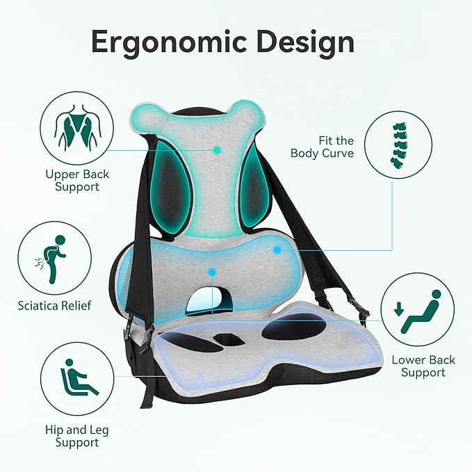 Lumbar Support Pillow Memory Foam, Car Seat Cushion, Office Chair Cushion, One Piece Chair Pad, Improve Posture, Sciatica, Hip & Back Coccyx Tailbone Pain - Image 3