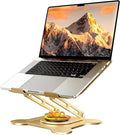 JCZT 360° Rotating Laptop Stand for Desk, Metal Foldable Laptop Riser Gold | Ergonomic Portable Adjustable Laptop Stand, Ventilated Cooling Notebook Holder for MacBook Air Pro, All 10-16'' Laptops by JCZT