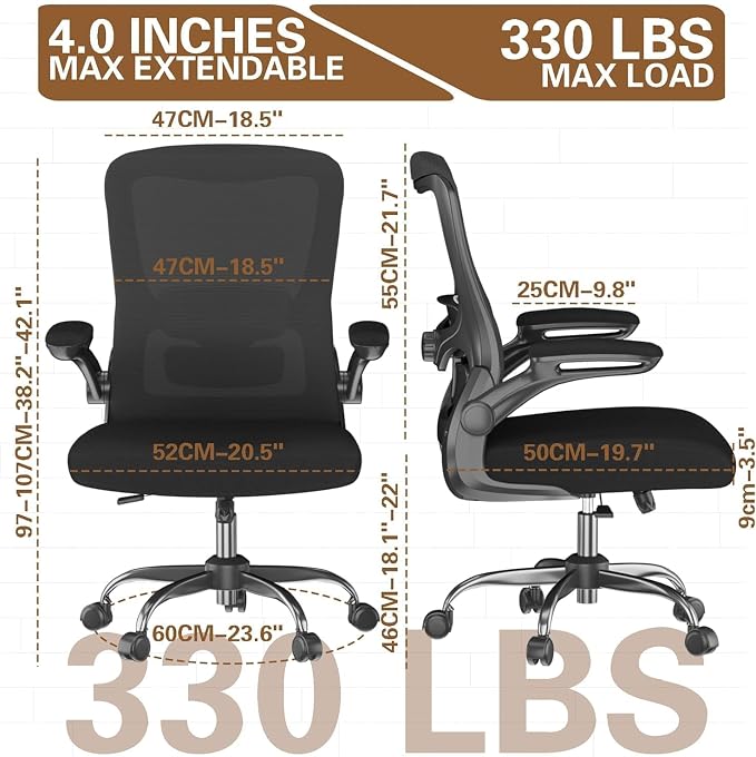 Ergonomic Office Chair for Long Hours, Adjustable Padded Lumbar Support for Lower Back Relief, 330 lb Capacity, Comfortable Computer Desk Chair for Home Office, Work & Study - Image 2