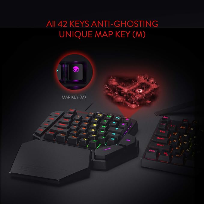 Redragon K585 Wired One-Handed RGB Gaming Keypad, Tactical 42-Key Layout | On Board 28 Combo Slots 4 Profiles Keyboard, USB Pass-Through Port, 16.8M Colors, Swap-Ready Socket, Detachable Wrist Rest - Image 7