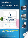 100 Sheets 1400 Labels 4" x1-1/3 14 Up Mailing Address Labels Stickers for Laser & Inkjet Printers, Labelchoice 4" x 1.33" 14 Per Page Strong Adhesive Internet Mailing Shipping Label (1-1/3x4-100P) by LabelChoice