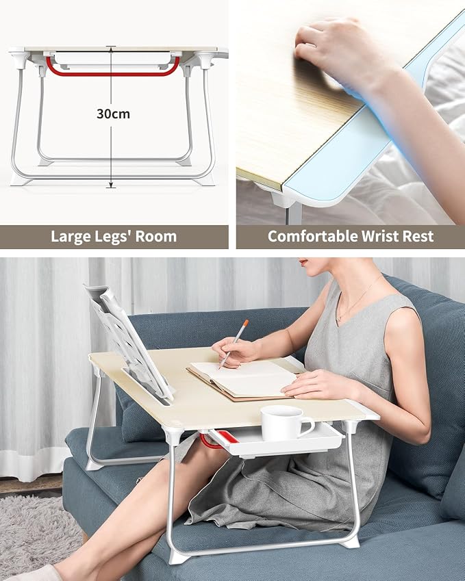 SAIJI Folding Bed Desk for Laptop, Extra Large Folding Bed Tray Table | Laptop Bed Desk for Laptops and Writing, Portable Floor Stand Laptop Desk Table for Adult,Kids, 25.6" x 19.3" ,Teak - Image 5