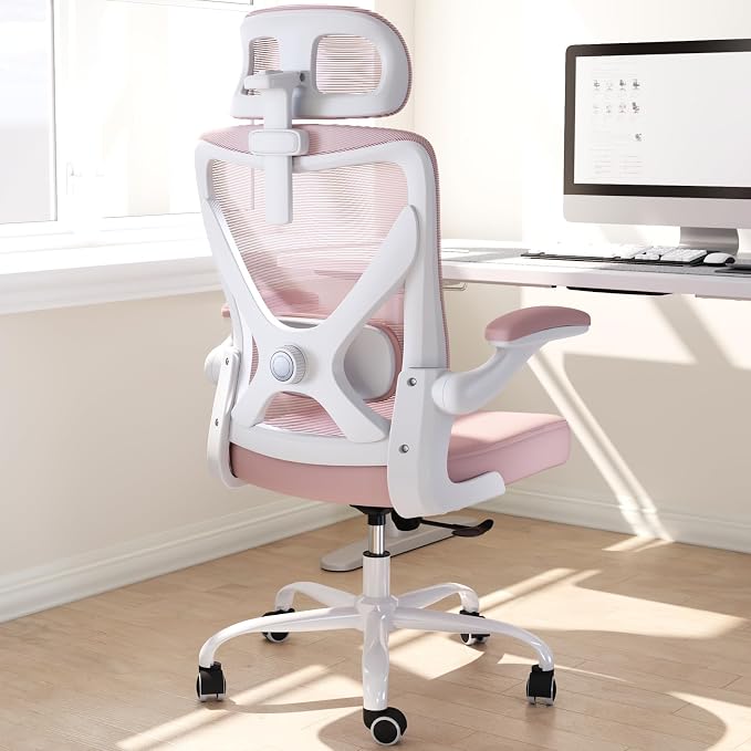 Ergonomic Office Chair: Mesh Desk Chair Comfy with Headrest& Lumbar Support | Ergalithic Big and Tall Office Chairs with Wheels & Flip-Up Arms-Computer Gaming Chairs for Adults Home Office Chairs(Pink) - Image 8