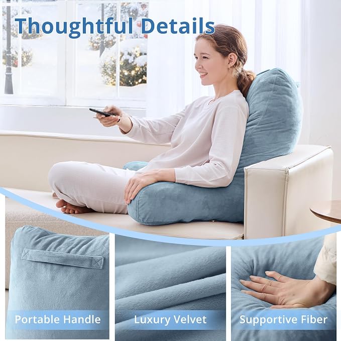 Sasttie Reading Pillow for Bed, Back Pillow for Sitting Up, Greyish Blue | 25" Backrest Support Cushion for Couch, Sofa, and Floor, Dorm Essentials, OEKO-TEX, Adjustable Down Alternative Fill - Image 4