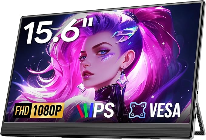 Dopesplay 15.6" Portable Monitor, FHD 1080P Laptop Screen Extender | Built-in kickstand, 75x75mm VESA. Slim IPS HDR display with speaker, Dual USB-C & HDMI, For PC/Mac/Phone/PS/Xbox/Switch by Dopesplay