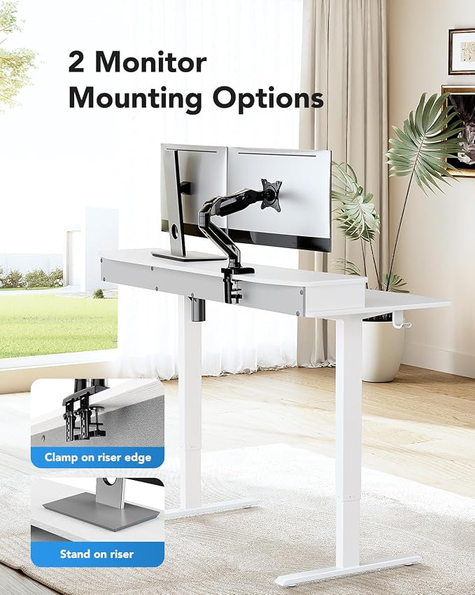 HUANUO 60″ x 30″ Electric Standing Desk with 2 Drawers, C-Clamp Mount Compatible, Height Adjustable Computer Desk, Home Office Stand Up Desk with 4 Preset Heights & 2 Hooks, White - Image 4
