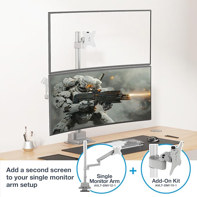 AVLT Single 40 Inch Monitor Head Add-On Kit for Pole Top Mount – Gray | Fits Ultrawide Screen, Supports 26.4 lbs (12kg), for 1.38" (35mm), VESA Compatible, Workspace Upgrade Extension Arm - Image 4