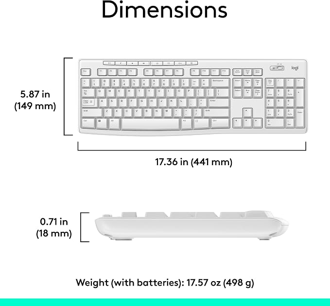 Logitech MK270 Full Size Wireless Keyboard and Mouse Combo - Off White | Full size keyboard with spill-resistant design, compact ambidextrous mouse, connect via single included USB-A Nano Receiver - Image 7