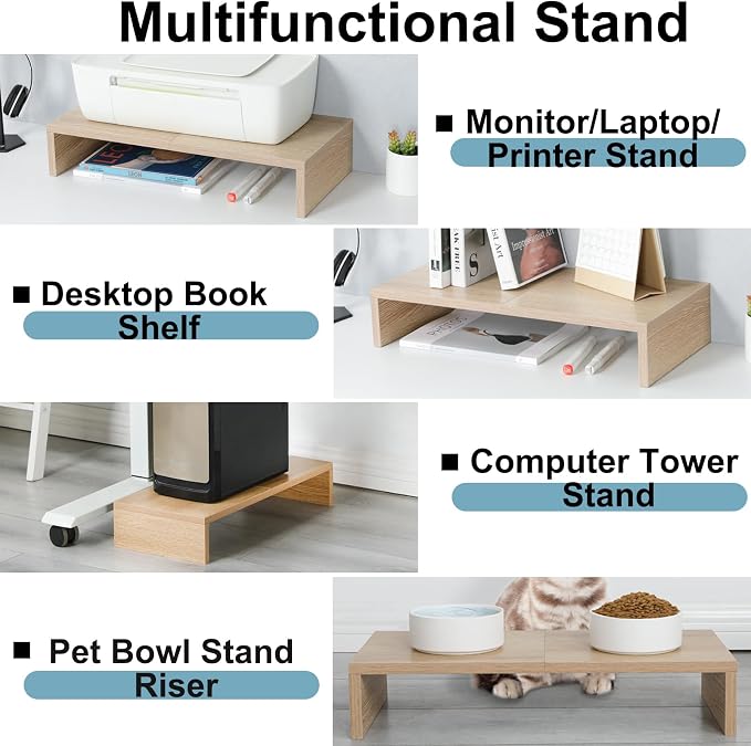 TEAMIX 2-Pack Monitor Stand Riser 20 inch, Wood Desk Computer Shelf, Maple | For 2 Monitors, Laptop, Printer, TV, PC, Keyboard Storage, Space-Saving, Ergonomic, Organizer for Home Office Gaming Vanity - Image 3