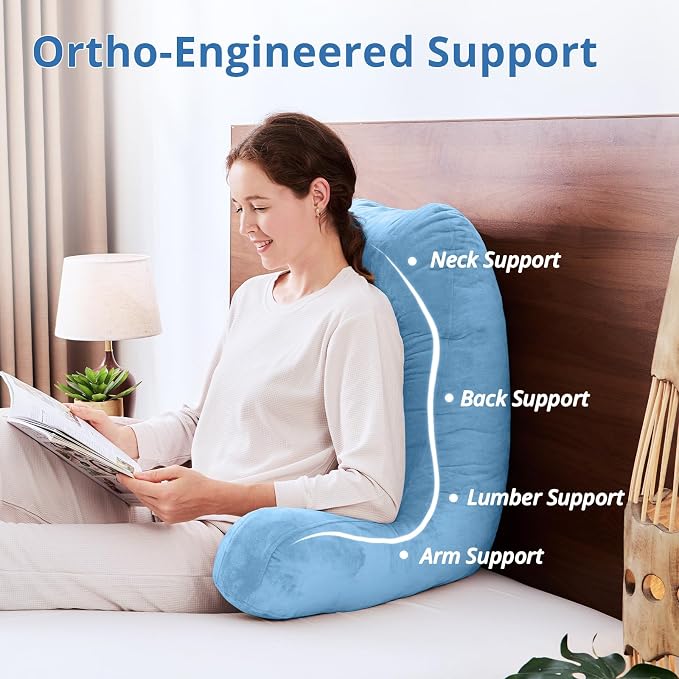 Sasttie Reading Pillow for Bed, Back Pillow for Sitting Up, Blue | 25" Backrest Support Cushion for Couch, Sofa, and Floor, Dorm Essentials, OEKO-TEX, Adjustable Down Alternative Fill - Image 5