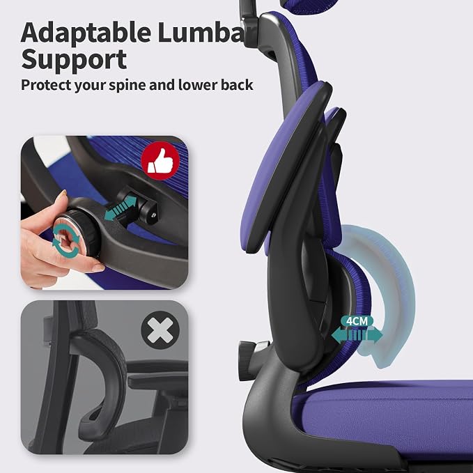TRALT Office Chair Ergonomic Desk Chair - Gaming Chair with Lumbar Support | 330 LBS Home Office Desk Chairs with Headrest, Reading Chair with Flip-up Armrests, Comfortable Computer Chairs (1, Violet) - Image 3
