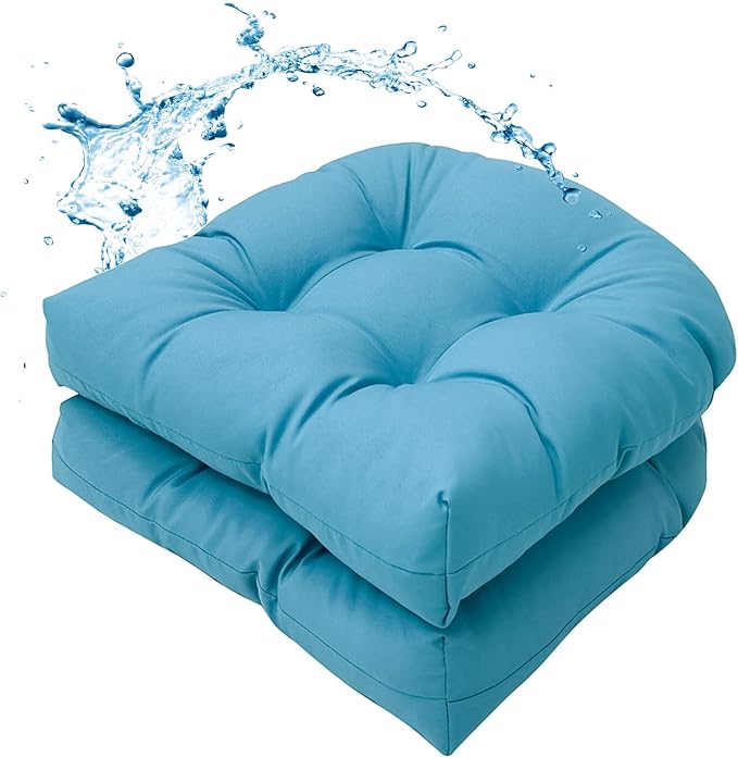 MTMR Outdoor Chair Cushions Set of 2, Patio Furniture Seat Pads, Waterproof | 2Pcs , waterproof cover, PP cotton, u-shaped, no-fading, thick patio seat pads for outdoor wicker furniture in yard, 19x19x4 by Unknown