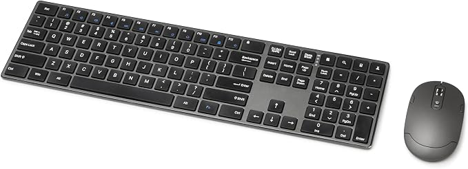Amazon Basics Ultra Premium Wireless Keyboard and Mouse Combo, Rechargeable, Full-Size with Number Pad, Sleek Design, Plug and Play, Quiet Typing, 2.4GHz USB Receiver, Black by AmazonBasics