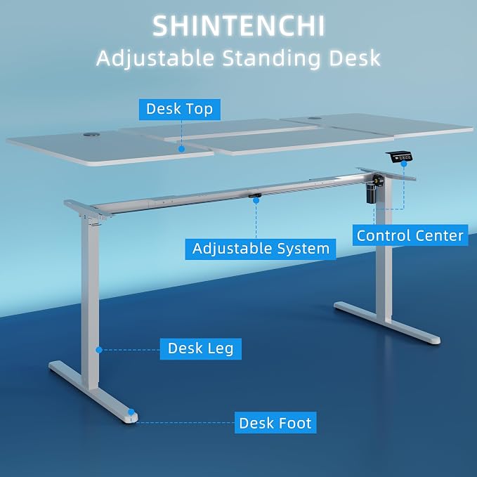 Shintenchi Standing Desk, 71x31 Inch Height Adjustable Electric Sit Stand up Desk, Ergonomic Rising Computer Table, Modern Lift Gaming Desk Workstation for Home Office, White - Image 3
