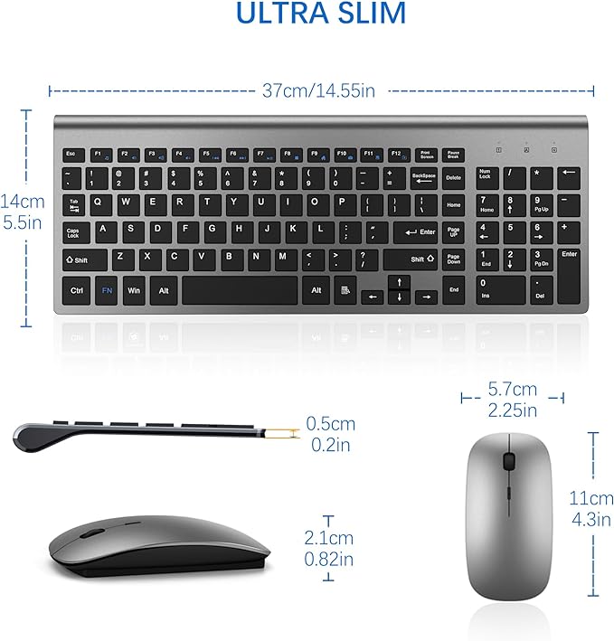 Wireless Keyboard and Mouse Ultra Slim Combo, TopMate - Gray Black | 2.4G Silent Compact 2400DPI Mouse and Scissor Switch Keyboard Set with Cover, Batteries Included, for PC/Laptop/Windows/Mac - Image 6