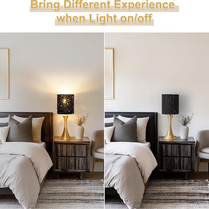 Touch Table Lamp,3 Way Dimmable Gold Bedside Lamp with Black Star Shade | Touch Control Nightstand Lamp, Decorative Ambient Bedside Light for Living Room, Bedroom, Dorm, Office, LED Bulb Included - Image 7