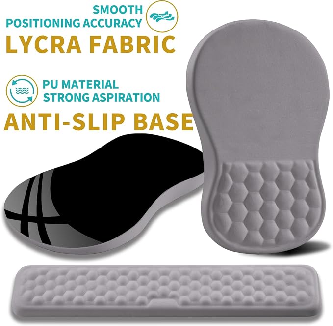 Hokafenle 2 In 1 Ergonomic Mouse Pad Wrist Support & Wrist Rest For Computer Keyboard Set, with Relieve Carpal Tunnel Pain Massage Bulge and Full Memory Gel Design (2In1 Set,Neutral Gray Light Purple) - Image 6