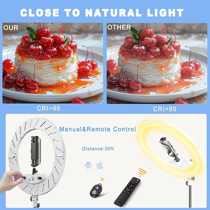 Ring Light 18" with Stand, 55w 6700K LED Light,63" Tripod,Multi-Angle Adjustable Phone Stand, for iPhone and Android Phones, CRI95, Suitable for YouTube, TikTok, Selfies (White, 18") - Image 5