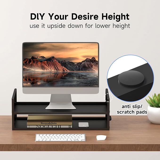 Pholiten 2-Tier Monitor Stand Riser for desk | 66.1 lbs Desk Shelf with Storage Organizer for Office, Home, Laptop Monitor Printer Stand - Image 3