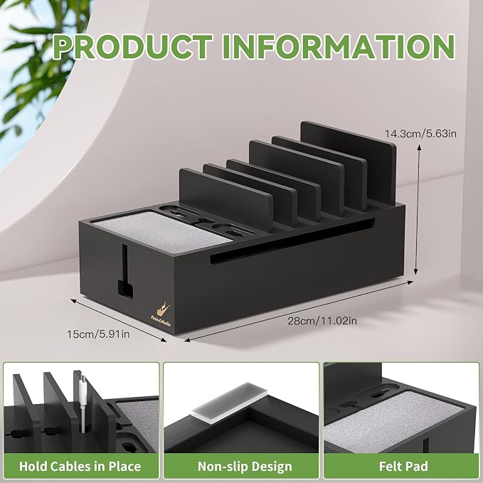 Pezin & Hulin Bamboo Cable Management Box, No Power Adapter -Black | Wire Organizers for Cords, Charge Station Box, Desktop Dock Organizer Rack for Electronic Device (Include 6 Cables) - Image 7