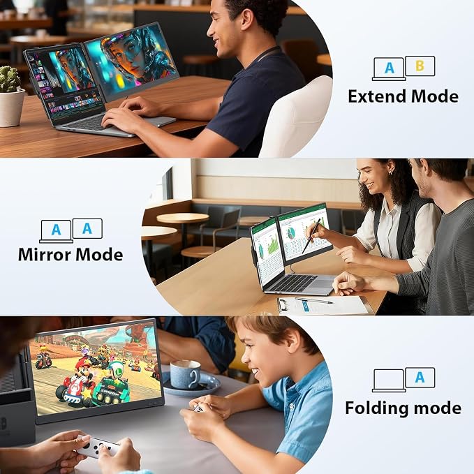 APILDELLA 14" Laptop Screen Extender, FHD 1080P IPS Travel Dual Monitor, 226° Rotation Portable Monitor for Laptops 13-16" with USB-C/HDMI Port, Plug-Play for Win/Mac/Chrome/Android - Image 5
