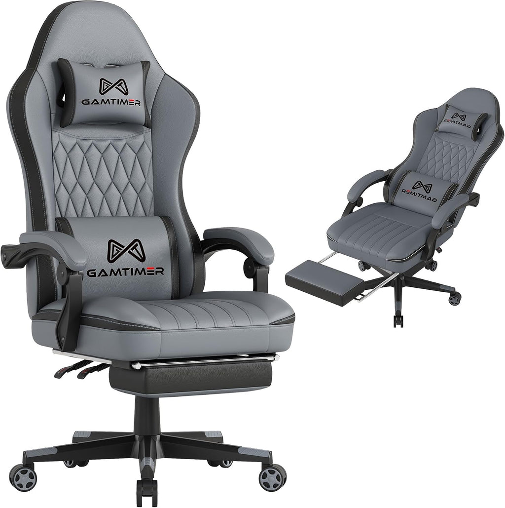Gaming Chair, Computer Office Chair with Pocket Spring Cushion, 400 LBS Weight Capacity, Breathable PU, Headrest & Lumbar Support, for Silla Gamer Adults,Black（Grey） by Gamtimer