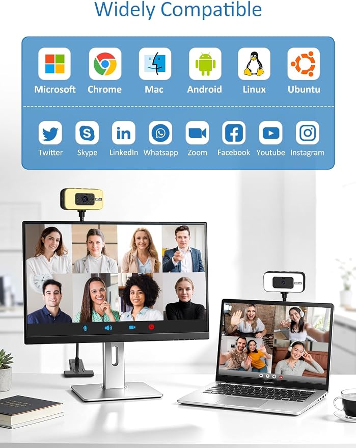 Webcam for PC, 4K Streaming Camera with Light, Web Camera for Desktop/Laptop Computer Webcam with Microphone, Plug and Play USB Web Cam with Bracket, for Video Calls and Meetings - Image 7