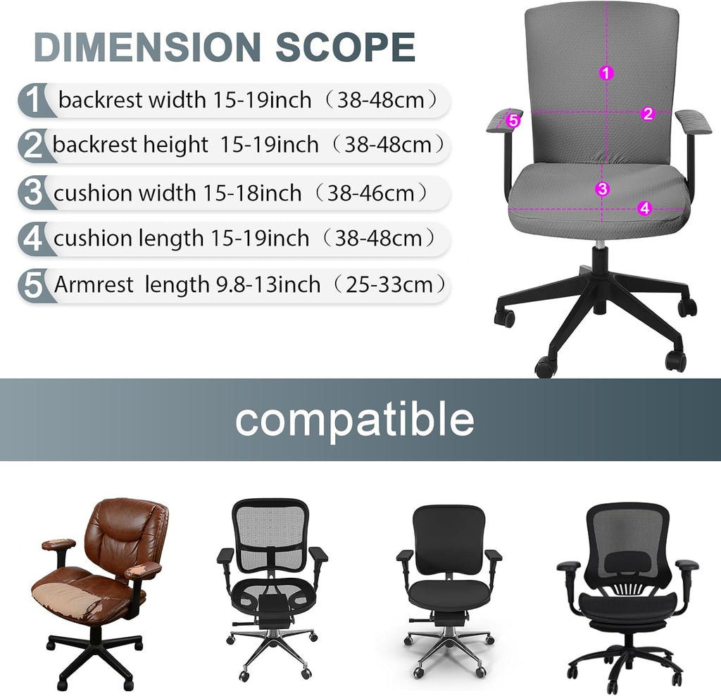 4 Pcs Office Chair Covers Set Computer Armrest Slipcover Seat, Gray - Image 4