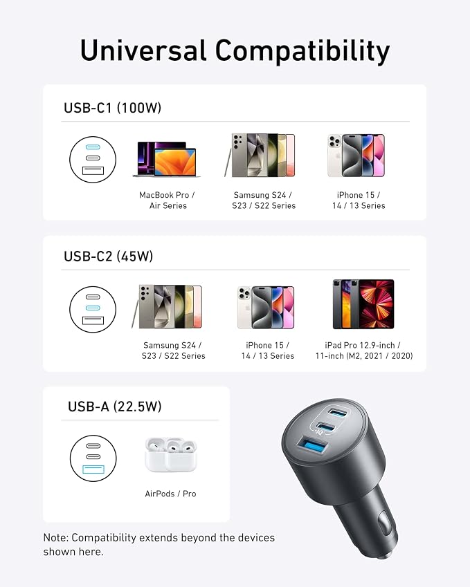 Anker 167.5W Max 3-Port Ultra-Compact USB C Fast Charging Car Charger | Fast Charging Adapter for MacBook Pro / Air, iPhone 17 / 16 / 15 Series, Samsung S25, iPad Pro, AirPods, and More - Image 7