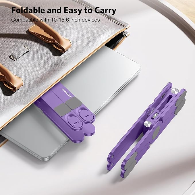 OMOTON LA10 360° Rotating Laptop Stand Riser Foldable for Desk, Purple | Aluminium Aolly, Adjustable Height Angles, Collaborative Work, Easy Storage, Fits Laptops up to 17", for MacBook Pro/Air HP - Image 6