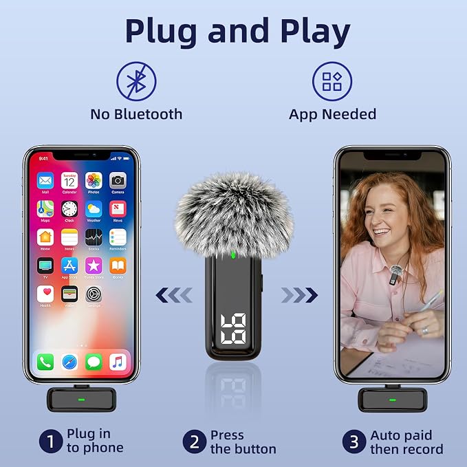 NPTCL 2 in 1 Wireless Lavalier Lapel Microphone for iPhone iPad Android | Noise Canceling Clip Mic, LED Charge Display, 70Ft Transmission, 24 Hour Charging Case for Streaming Instagram Voiceover - Image 8