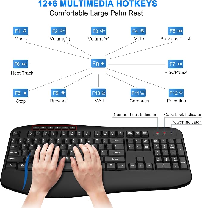 Wireless Keyboard and Mouse Combo, EDJO 2.4G Full-Sized Ergonomic Computer Keyboard with Wrist Rest and 3 Level DPI Adjustable Wireless Mouse for Windows, Mac OS Desktop/Laptop/PC,Classic Black - Image 5