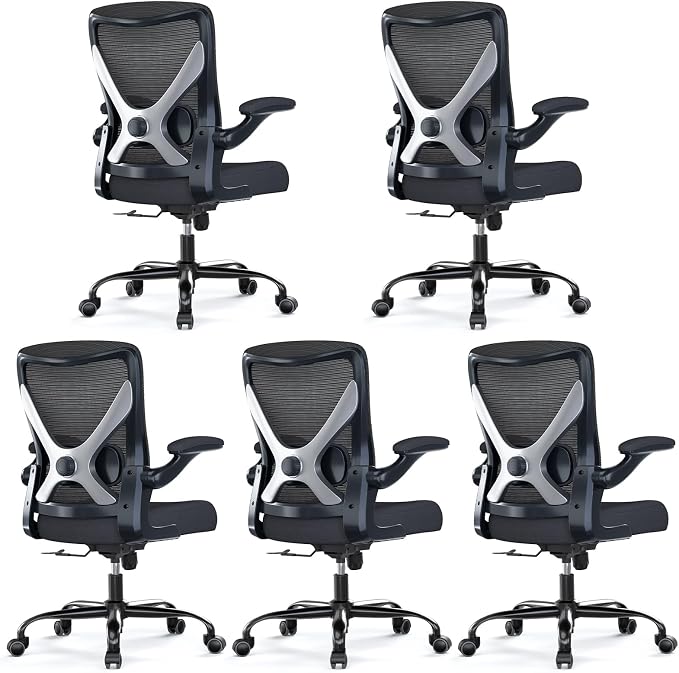 Office Chair: Mesh Ergonomic Desk Chair with 3D Lumbar & Swivel | 330LBS Computer Chair-Executive Task Chairs with Flip-up Arms Home Office Chairs Gaming Chair for Long Hours(Black-Pack of 5) by Ergalithic