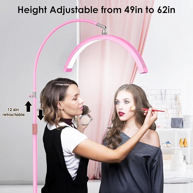 Half Moon Light for Lash Tech, Flexible Lash Lamp with Phone Holder for Eyelash Nail Art Tattoos Skincare, 5 Color Temperatures & Brightness Setting LED Floor Lamp Esthetician Light - Image 4
