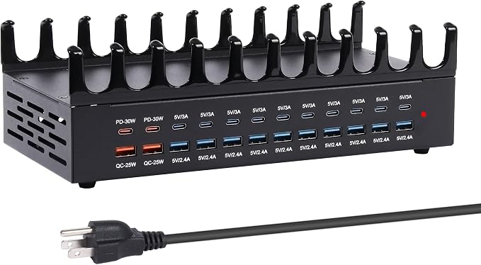 24 Ports 420W Charging Station for Multiple Devices, Iron Alloy USB Charger | with 30W Power Delivery, Multi Fast Charger Dock for Phone Tablet, Home, Office, School by Homepage