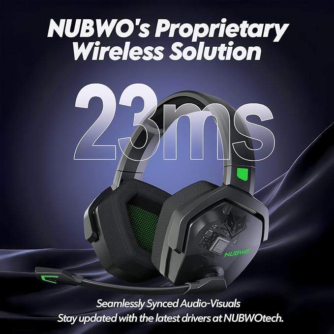 NUBWO G06 Dual Wireless Gaming Headset with Microphone for PS5, PS4, PC - 23ms Low Latency Audio - 100-Hour of Playtime - 50mm Drivers (Black-Green) - Image 3