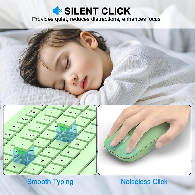Wireless Keyboard and Mouse Combo, Full-Size Silent Ergonomic Keyboard and Optical Mouse, Long Battery Life, 2.4G Lag-Free Mice Keyboard for Mac, Laptop, PC, Windows(Avocado Green) - Image 5