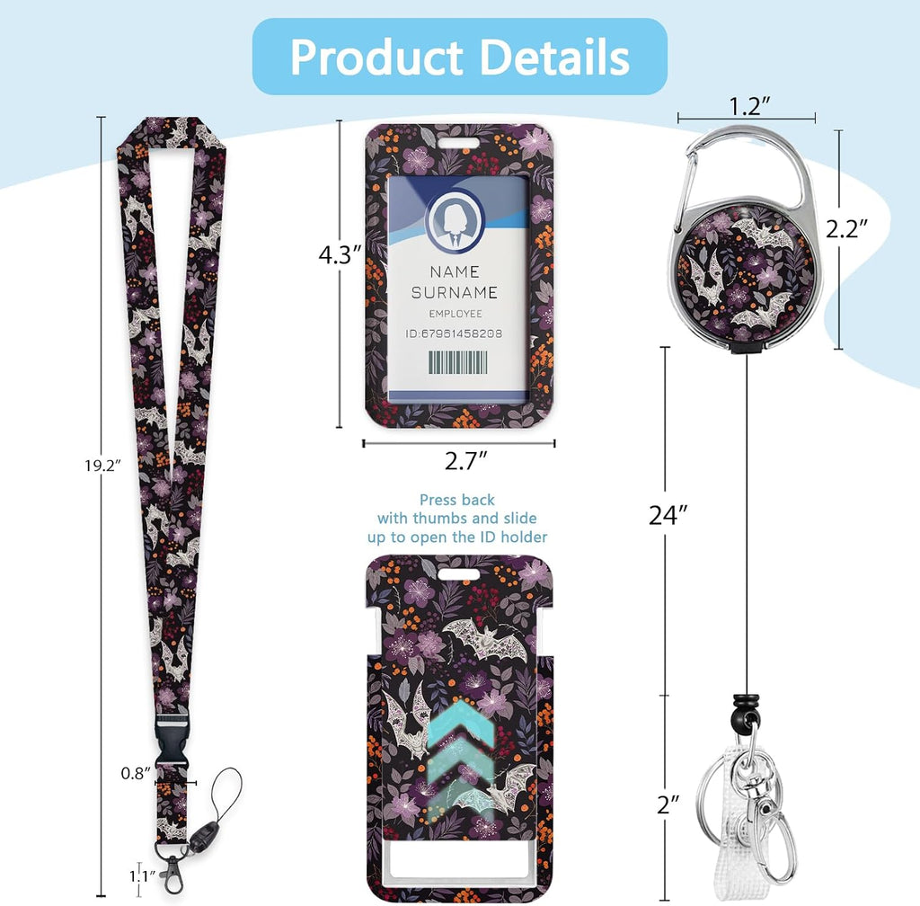 Goth Lanyards for ID Badges, Bat Flower id Holder with Lanyard - Image 5