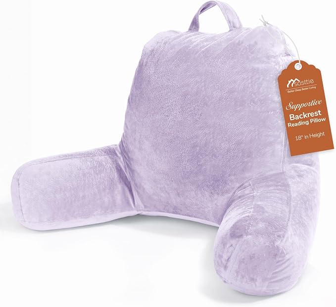 Sasttie Reading Pillow for Bed, Back Pillow for Sitting Up, Lavender | 18" Backrest Support Cushion for Couch, Sofa, and Floor, Dorm Essentials, OEKO-TEX, Adjustable Down Alternative Fill by SASTTIE