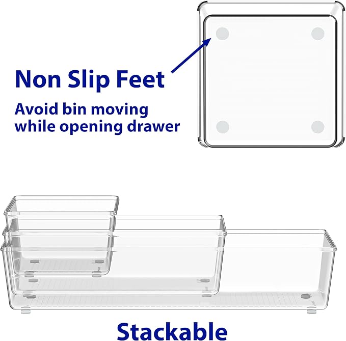 Simple Houseware Clear Desk Drawer Organizer, Assorted Sizes, 6 Packs | For Desk, Office, Bathroom, Makeup, and Craft Storage - Image 6