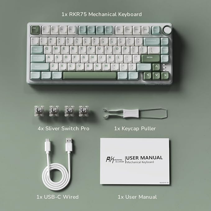 RK ROYAL KLUDGE R75 Mechanical Keyboard Wired with Volume Knob, 75% Keyboard Gasket Mounted, RGB Backlit, Creamy Keyboard with MDA Profile, PBT Keycaps, Hot Swappable Pre-lubed Tactile Switch - Image 8