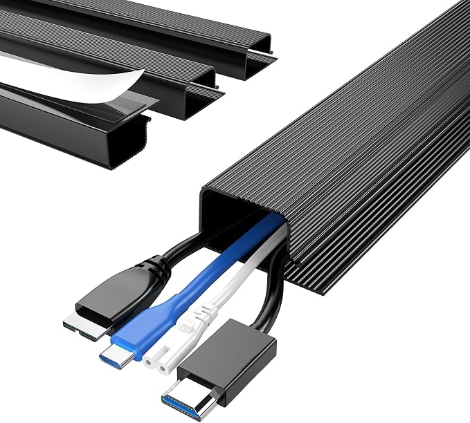 Delamu 4 Pack Cord Organizers for Desks, 62.8in Cable Organizer Cable Management Under Desk, Self Adhesive Wire Management Raceway, Desk Organizers and Accessories for Office&Home Organization, Black by DELAMU