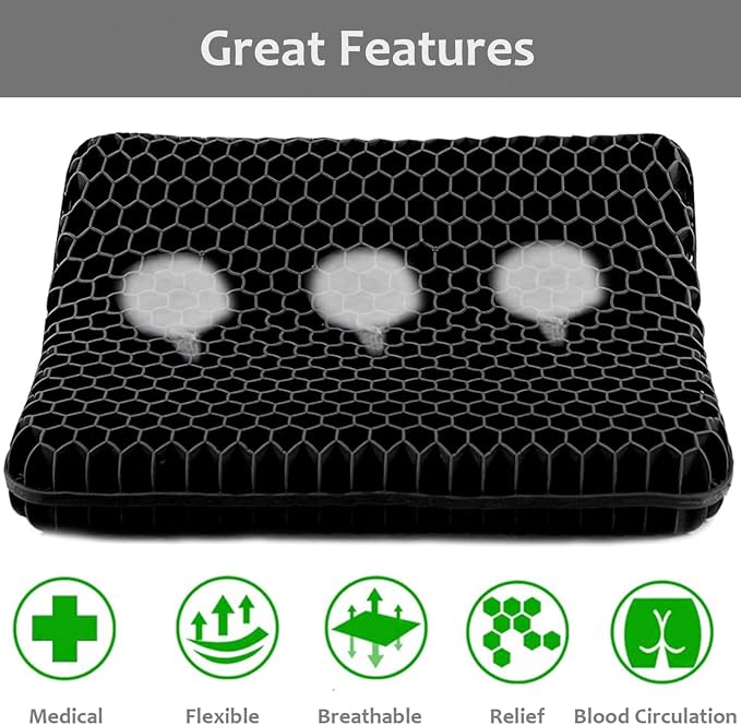 Gel Seat Cushion, Super Large (19x18x1.6inch) Gel Cushion Chair Pads with Non-Slip Cover for Home Office Car Seat Wheelchair, Soft Breathable Honeycomb Seat Cushion for Relieve Hip Pain - Image 2