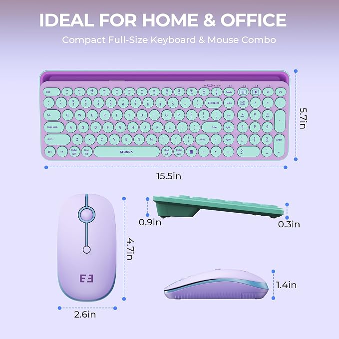 seenda CTU-301 Bluetooth Keyboard and Mouse Combo for iPad,Green&Purple | Bluetooth+2.4G combo with tablet holder, full-size keys and quiet clicks for iPad, iPhone, Mac, Windows and Android. - Image 6