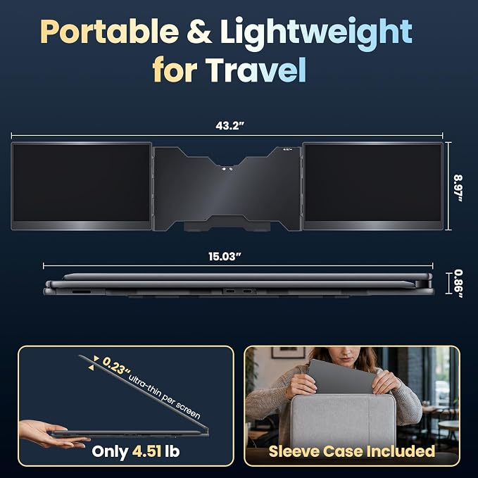 Upperizon Portable Monitor Foldable Dual Screen 15.6 inch FHD 90% sRGB 60Hz IPS USB-C Travel Monitor for Laptop Mac Windows, DisplayLink Triple Screen Extender with Kickstand - Image 9