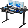BANTI Electric Standing Desk with Drawers, 48 inch Whole-Piece Glass Desktop, Height Adjustable Stand up Sit Stand Home Office Ergonomic Workstation, Black Tabletop by Bantifurniture